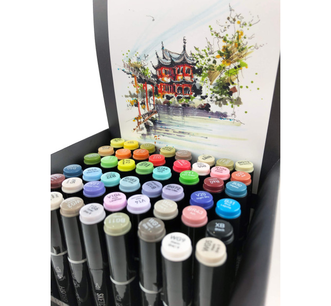 Набір маркерів SketchMarker Brush Asia style - Азіатський стиль 48 шт. (В пластик. Кейсі), SMB-48ASIA