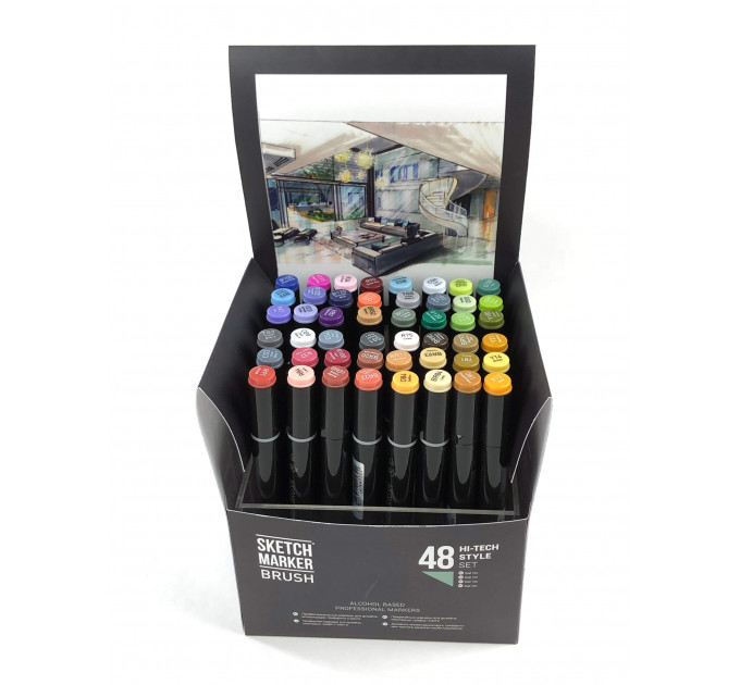 Набор маркеров SketchMarker Brush Hi Tex Style - Хай тек 48 шт. (В пластик. Кейсе), SMB-48HITEX