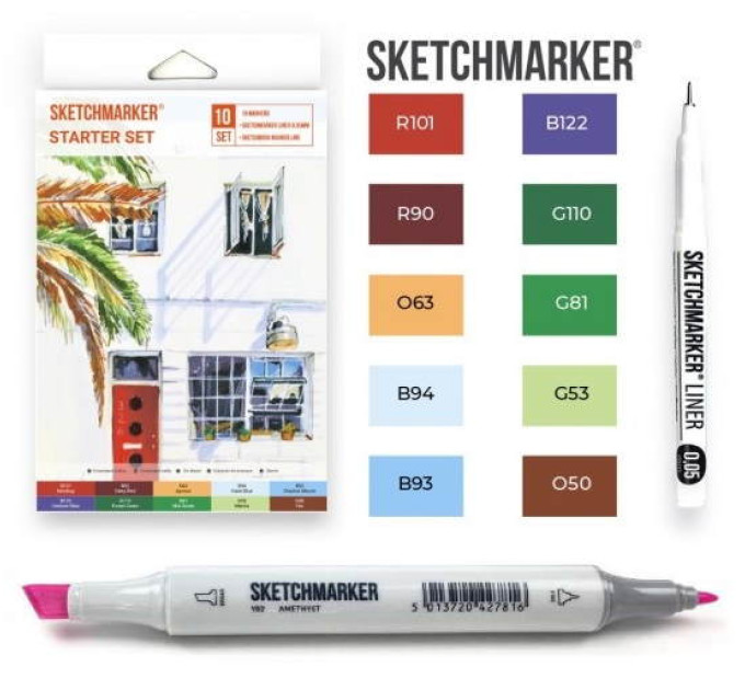 Маркери SketchMarker Starter, 10 шт (лінер + скетчбук), SM-10START