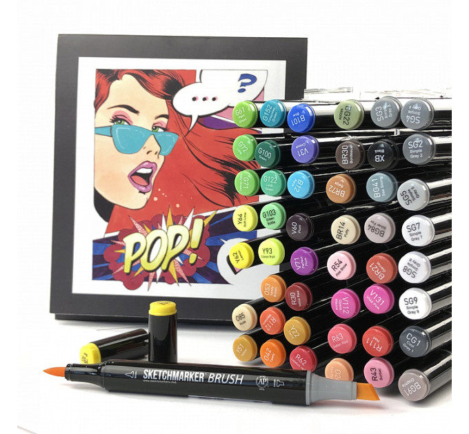 Комплект маркерів SketchMarker Brush Pop Art Style - Поп Арт 48 шт. (В пластик. Кейсі), SMB-48POPART