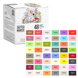 Набір маркерів SketchMarker Baby Style - Ніжні відтінки 48 шт. (пластиковий пенал), SM-48BABY