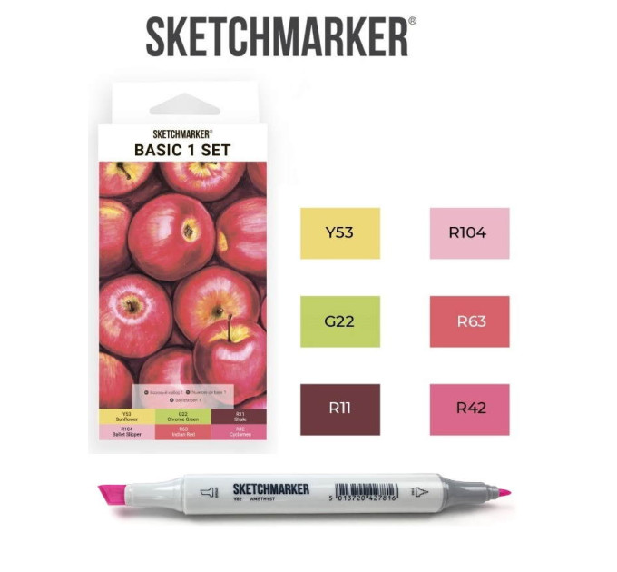 Маркери SketchMarker набір 6 шт, Basic 1 Базові кольори 1, SM-6BAS1