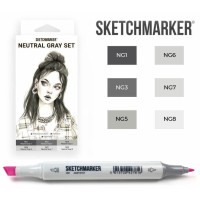 Маркери SketchMarker набір 6 шт, Neutral Gray, Натуральні сірі SM-6NTGR