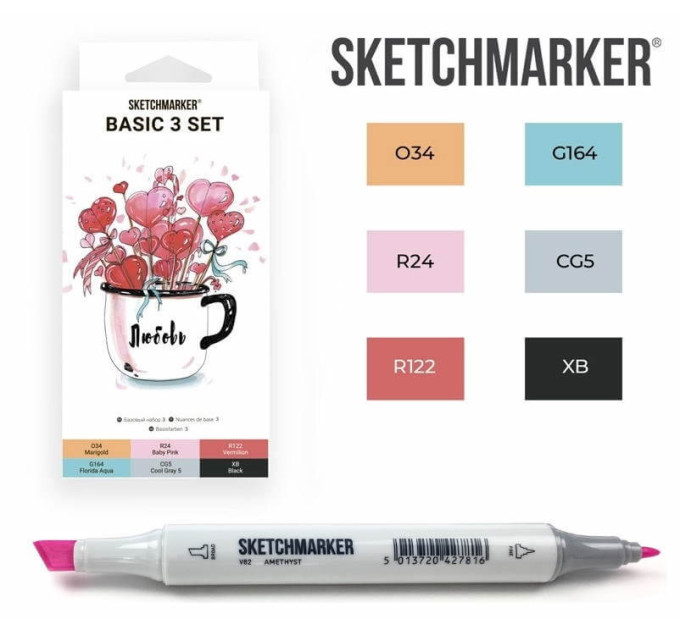 Маркери SketchMarker набір 6 шт, Basic 3 Базові кольори 3, SM-6BAS3
