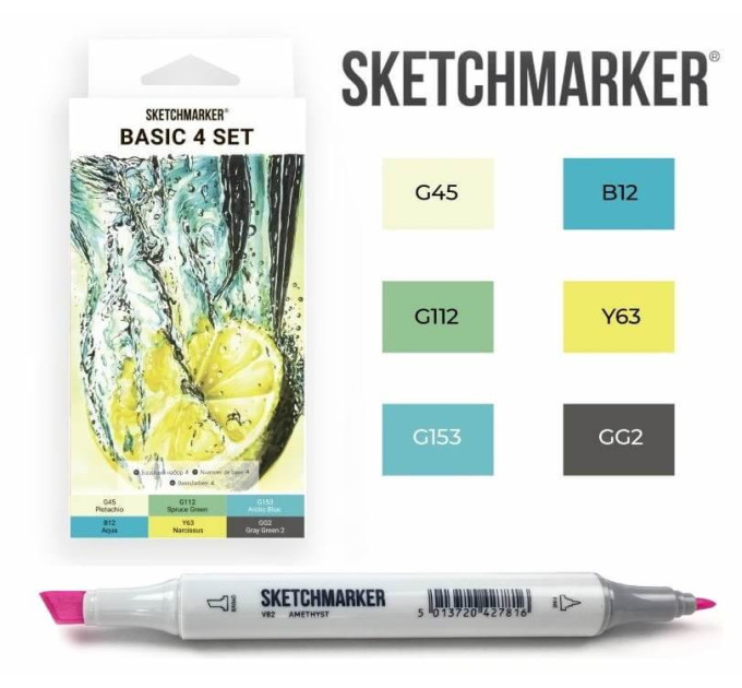 Маркери SketchMarker набір 6 шт, Basic 4 Базові кольори 4, SM-6BAS4