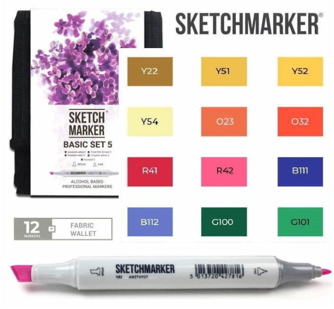 Маркери SketchMarker набір 12 шт Basic 5 Базові кольори 5, SM-12BAS5