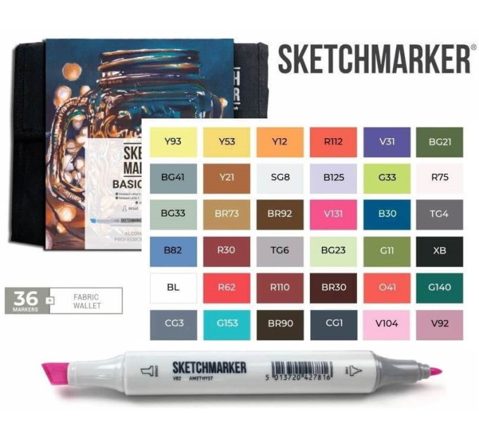 Маркери SketchMarker набір 36 шт Basic 4 Базові кольори 4, SM-36BAS4