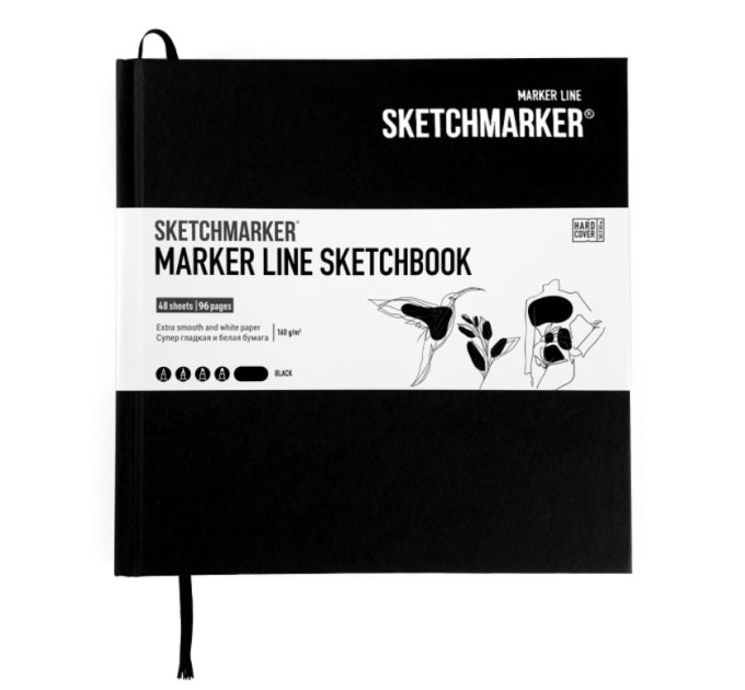 Скетчбук SketchMarker 163х163 мм 48 л 160 г, твердый переплет, Черный, MLHSQ / BLACK