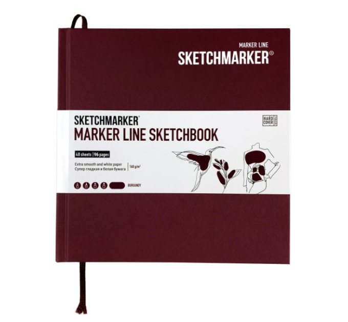 Скетчбук SketchMarker Marker & Graphic 163х163 мм 48 л 180 г, твердый переплет Винный, MGLHSQ / BURG