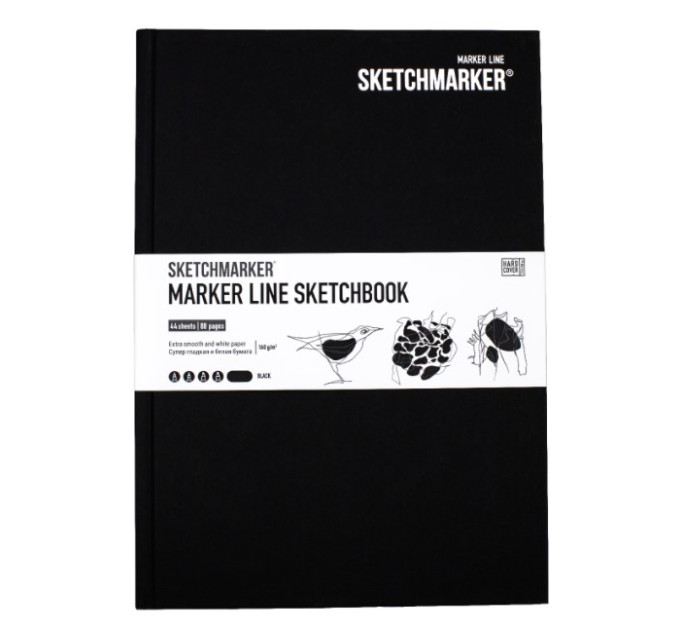 Скетчбук SketchMarker В5 44 л 160 г, твердый переплет, Черный, MLHM / BLACK