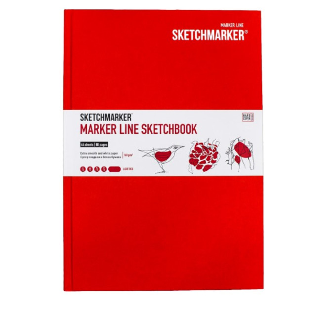 Скетчбук SketchMarker В5 44 л 160 г, твердый переплет, Бледно-красный, MLHM / LRED