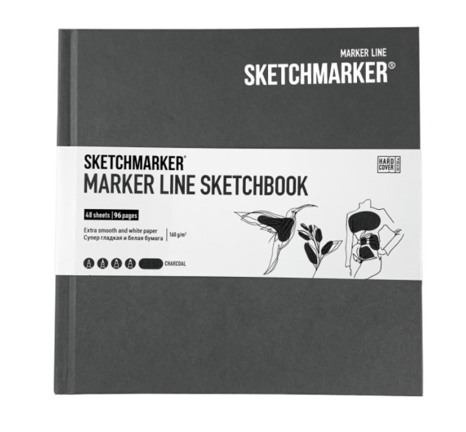 Скетчбук SketchMarker Marker & Graphic 163х163 мм 48 л 180 г, твердый переплет Угля, MGLHSQ / CHARC