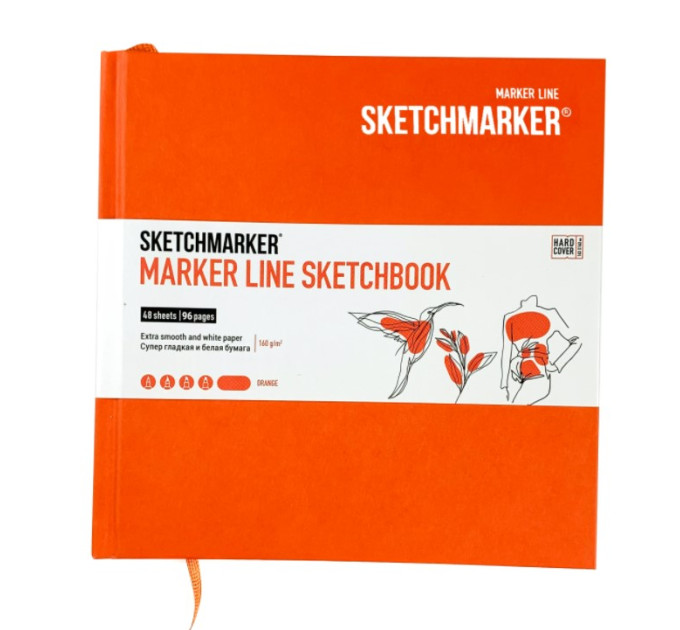 Скетчбук SketchMarker 163х163 мм 48 л 160 г, твердый переплет, Оранжевый, MLHSQ / ORAN