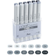 Набір спиртових маркерів сірих відтінків у акриловому кейсі Copic Sketch Set Cool Grey, 12 шт