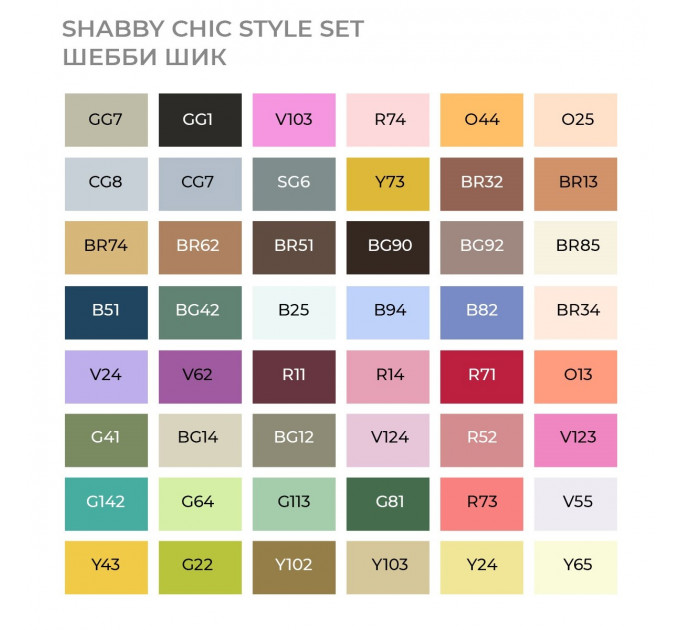 Набір маркерів SketchMarker Shabby Chic style - Шеббі Шик 48 шт. (В пластик. Кейсі), SM-48SHABB